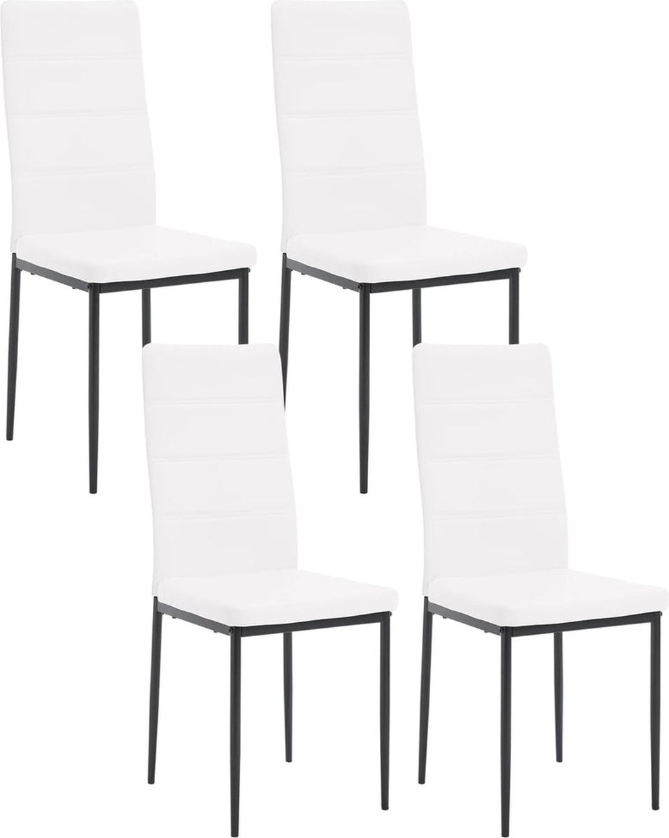BukkitBow Set van 4 Eetkamerstoelen van Kunstleer - met Metalen Onderstel - Wit