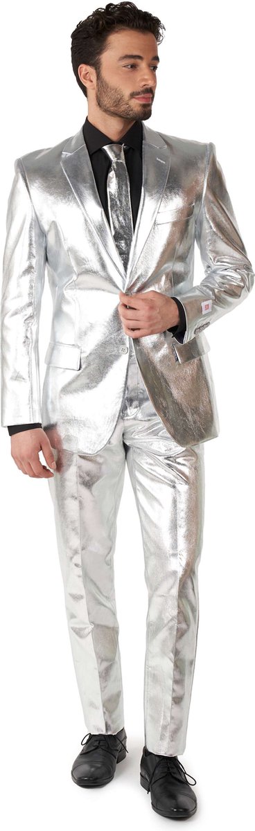 OppoSuits Shiny Silver - Mannen Pak - Zilver - Glimmend Kostuum - Kerst - Oud en Nieuw - Carnavalskleding - Maat: EU 52