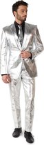 OppoSuits Shiny Silver - Mannen Carnavals Pak - Zilver - Glimmend - Maat: EU 52