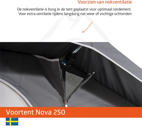 Campout Voortent Nova 250 - Omloopmaat 976-1000 cm - Zonneluifel - Zonwering - Caravan - Schroefloze Bevestiging - Inclusief Tochtstrook, Wielflap, Tentharingen, Ladderspanners en Opbergtas - YKK ritsen - Naadloos Dak - Lichtgrijs van Campout — afbeelding 3