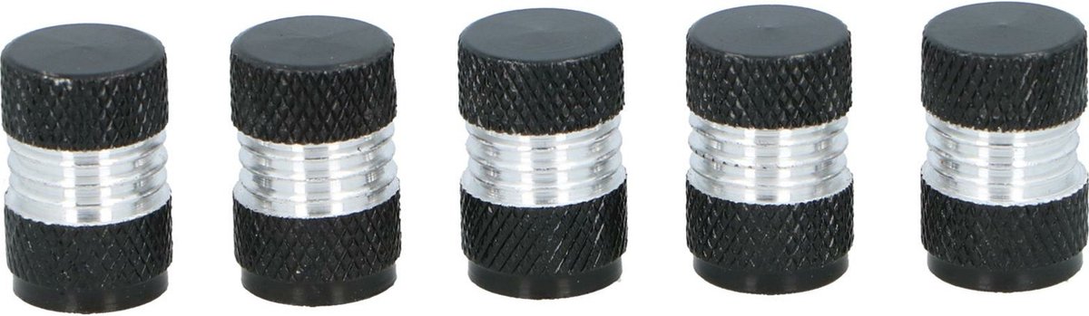 Dunlop Autobanden ventieldoppen - 5 delig - zwart - aluminium - opvallende ventieldopjes - universele maat