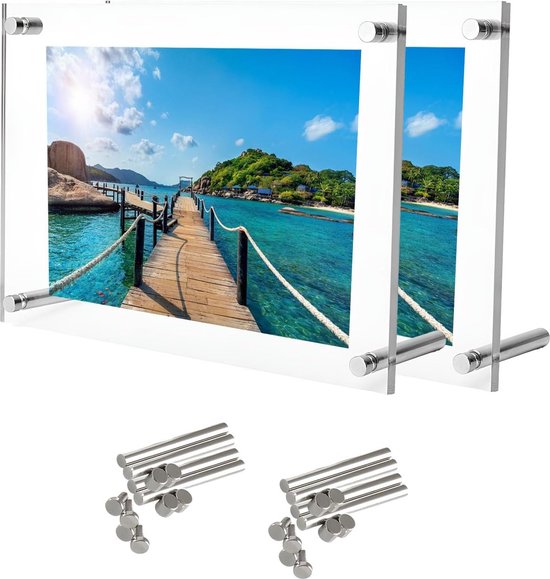 2 stuks acryl fotolijsten, dubbelzijdig displayblok, 18,5 x 24,4 cm fotolijst, doorzichtig, desktop frameloze fotodisplay, 2 frames per set, 2 sets met in totaal 4 frames