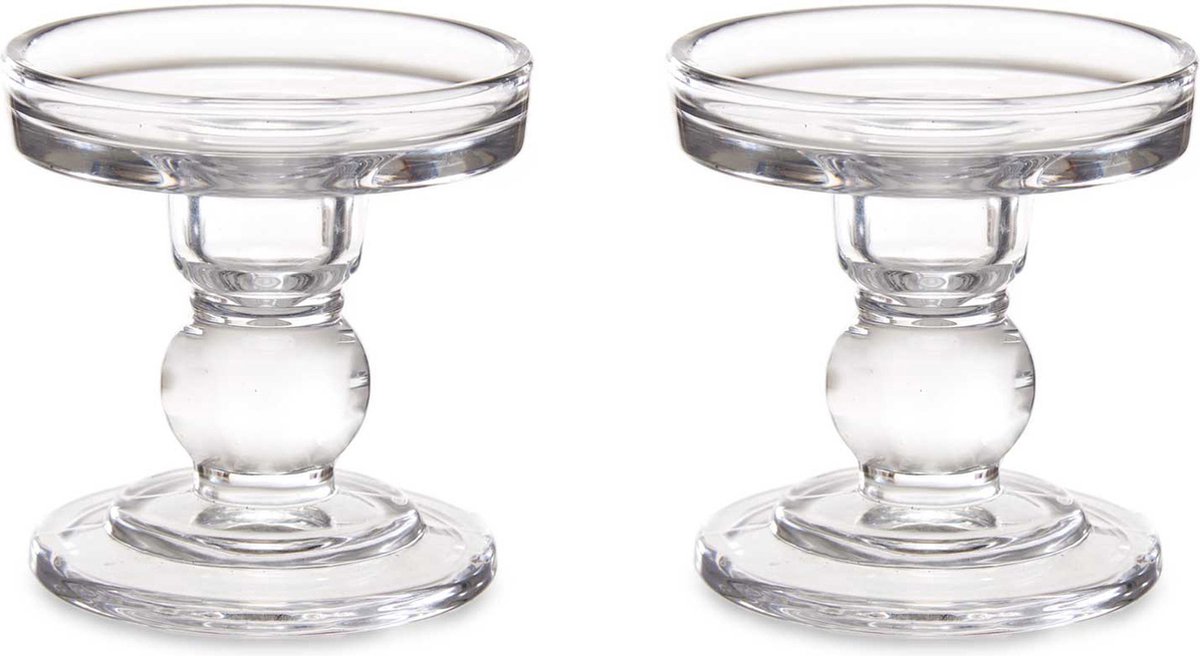 Giftdecor Kaarsen kandelaar van decoratief glas - 2x - voor stompkaarsen - D8.5 x H9 cm