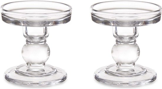 Giftdecor Kaarsen kandelaar van decoratief glas - 2x - voor stompkaarsen - D8.5 x H9 cm