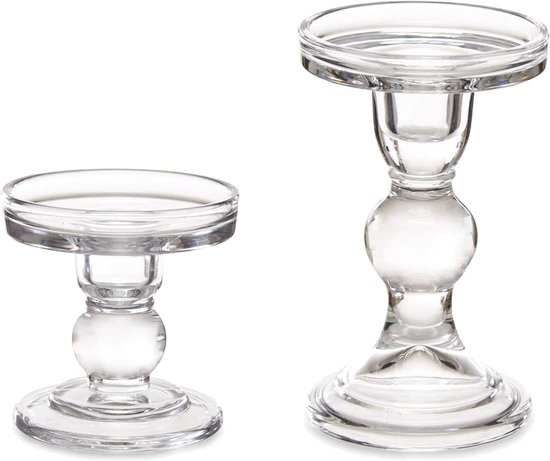 Giftdecor Kaarsen kandelaar set van decoratief glas - voor stompkaarsen - 14 en 9 cm in hoogte