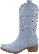 ZoeZo Design - laarzen - kuitlaarzen - western laarzen - cowboylaarzen - suedine - blauw - wit stiksel - maat 36