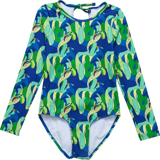 Snapper Rock - UV-badpak voor meisjes - Lange mouw - UPF50+ - Toucan Jungle - Groen/Blauw - maat 6 (105-121cm)