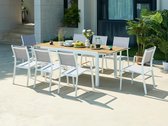 Ensemble repas de jardin MYLIA en aluminium et polywood : une table extensible L170/230 cm et 8 fauteuils empilables - Naturel clair et gris - MACILA par MYLIA L 230 cm x H 90 cm x P 90 cm