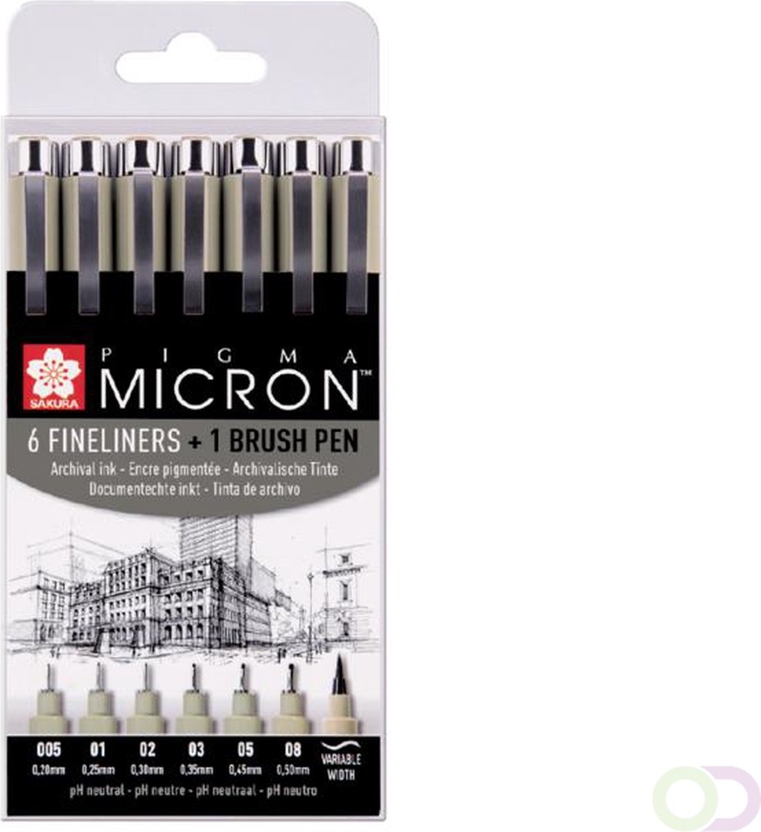 Sakura Pigma Micron fineliners set - 6 fineliners + 1 Pigma penseel — afbeelding 5