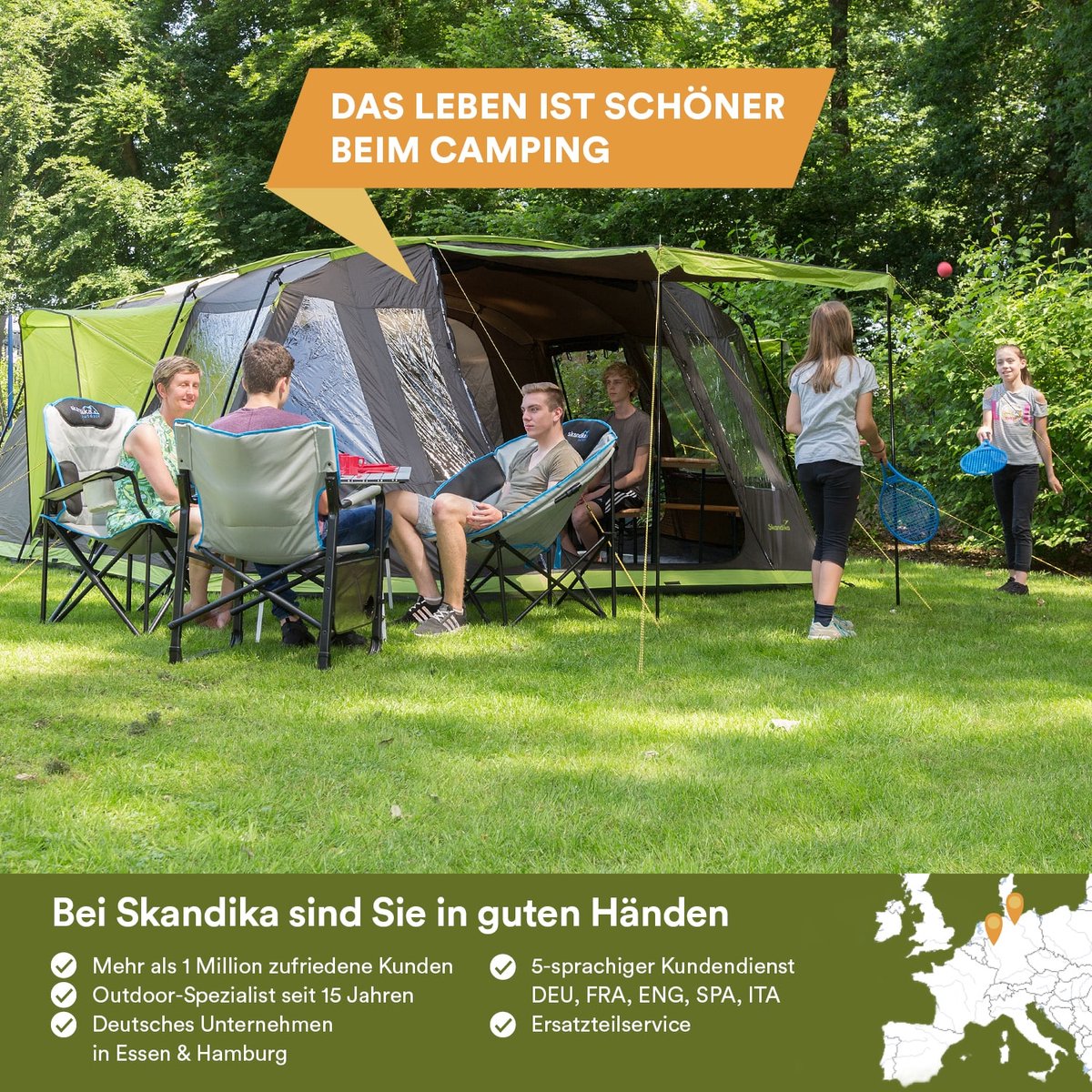 Skandika Nordland 6 Tent – Tenten – Tunneltent - Campingtent – Ingenaaide Tentvloer - Voor 6 personen – 205 cm stahoogte - Muggengaas – 1-2 slaapcabines – 580x440x205 cm (L x B x H) - 5000 mm waterkolom – Outdoor, Camping - Kamperen – antriciet/groen – foto 6