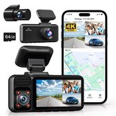 RedTiger F17 Dashcam voor auto - Ultra 4K & 1080P & 1080P– Voor en Achter Camera – Binnenkant camera - 2024 Model - WiFi en GPS – 3.0 Inch met App - Sony Sensor Nachtzicht - Parkeerbewaking - G Sensor - Loop opname - FullHD achter en binnen camera -