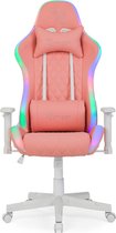 Ranqer Halo - Chaise de jeu RGB/ LED - Ergonomique - Réglable - Coussin tête et dossier - Rotatif à 360° - Roues lisses - Durable - Élégant - Confortable - Rose