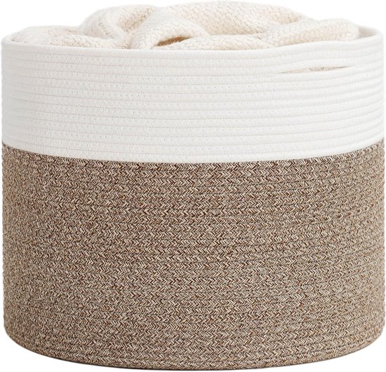 Opbergmand Van Katoenen Touw Met Maïsschil, Babyspeelgoed En Wasopberger 40 5 X 33 X 35 5 Cm Wit Beige Patroon