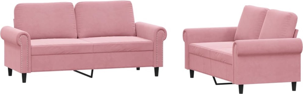 vidaXL - 2-delige - Loungeset - met - kussens - fluweel - roze