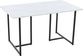 Merax Moderne Eettafel - 140 x 80 x 75 cm Keukentafel in Marmerpatroon - Verstelbare Poten - MDF Tafelblad - Metalen Frame - Wit met Zwart