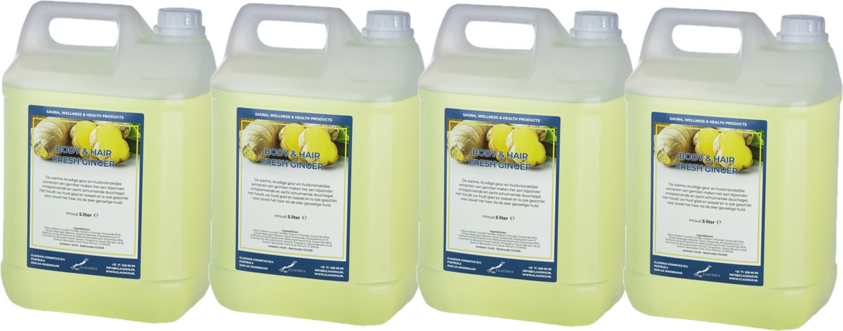 Goedkoopste Body & Hair Fresh Ginger- 5 Liter - set van 4 stuks - 2 in 1 voor lichaam en haar.