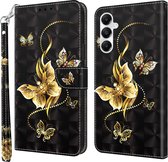 Goud vlinders - 3D motief - agenda book case hoesje - Telefoonhoesje geschikt voor Samsung Galaxy A55