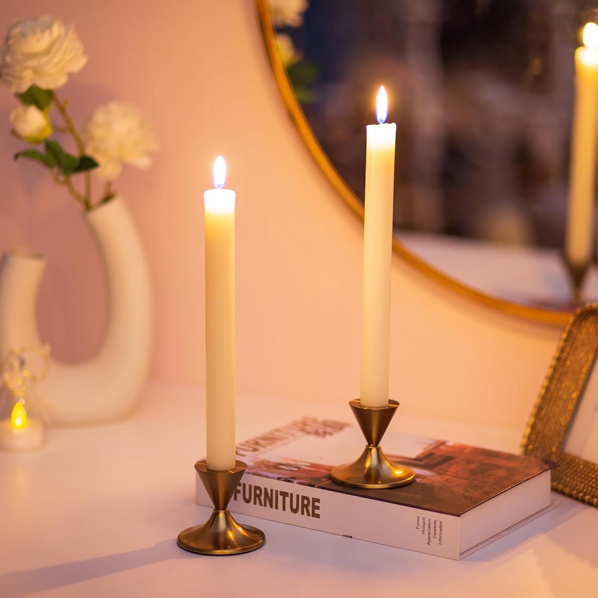 MOYKSRR Candlestick 6 Set, Gouden Metalen Kandelaar, Hoge Kandelaar, Elegante Luxe Vintage Decoratie Kaarsen Kaarsen Zijn Geschikt voor Feest, Bruiloft, Tafelversieringen, Huisdecoraties Goud