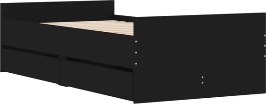 vidaXL Bedframe met lades bewerkt hout zwart 100x200 cm, bed, bed met opbergruimte, 1-persoons bedframe, 1-persoonsbed, slaapkamermeubilair, bedbodem