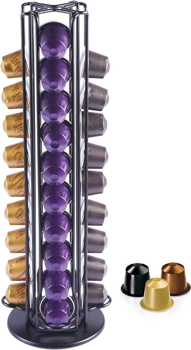 Draaibare capsulehouder voor Nespresso-koffiepads, capsuledispenser, roterend, voor 40 OriginalLine capsules, koffiecapsulestandaard, accessoires, zwart,