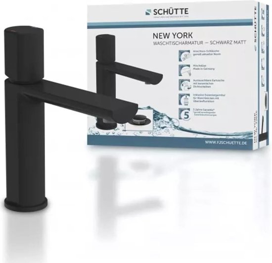 SCHÜTTE New York Robinet pour lavabo / Mitigeur - avec vidage à bouton-poussoir - noir mat