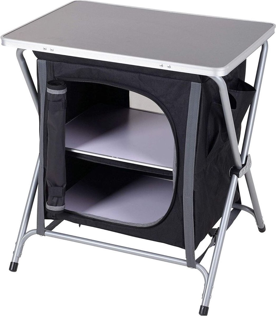 MKSS® Campingkeuken - Kampeerkast - Kampeerkeuken - Opvouwbaar - Inklapbaar - Zwart met Zilver