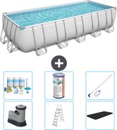 Bestway Rechthoekig Power Steel Zwembad - 640 x 274 x 132 - Grijs - Inclusief Pomp - Ladder - Afdekzeil Onderhoudspakket - Filter - Schoonmaakset