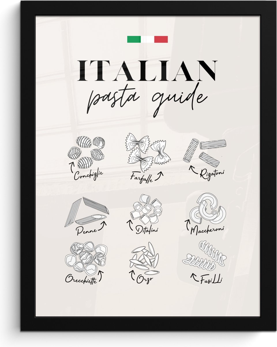 FrameYourWall Fotolijst inclusief poster - Posterlijst 30x40 cm - Posters - Pasta soorten - Italië - Eten - Eetkamer - Foto in lijst - Keuken decoratie muur - Wanddecoratie accessoires - Muurdecoratie - Schilderijen Pasta - Overzicht