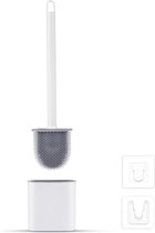 Efficiënt en hygiënisch: Toiletborstel en houder van siliconen voor een schone badkamer - platte wc-borstel met lange handgreep en wandmontage in wit