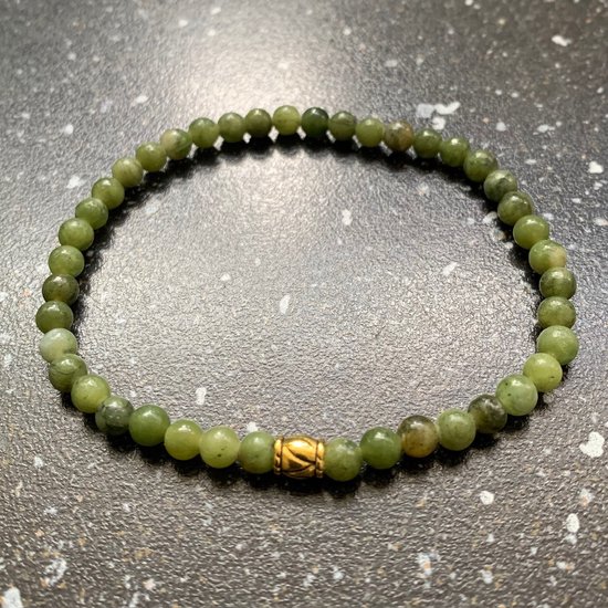 Armband - natuursteen - Groene Jade - 4 mm - 19 cm - goudkleurig element