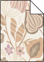 Proefstaal ESTAhome behang bloemmotief beige en lila paars - 139675 - 26,5 x 21 cm