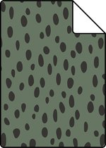 Proefstaal ESTAhome behangpapier stippen vergrijsd groen en zwart - 139258 - 26,5 x 21 cm