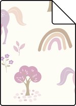 Echantillon ESTAhome papier peint licornes violet lilas et beige - 139504 - 26,5 x 21 cm