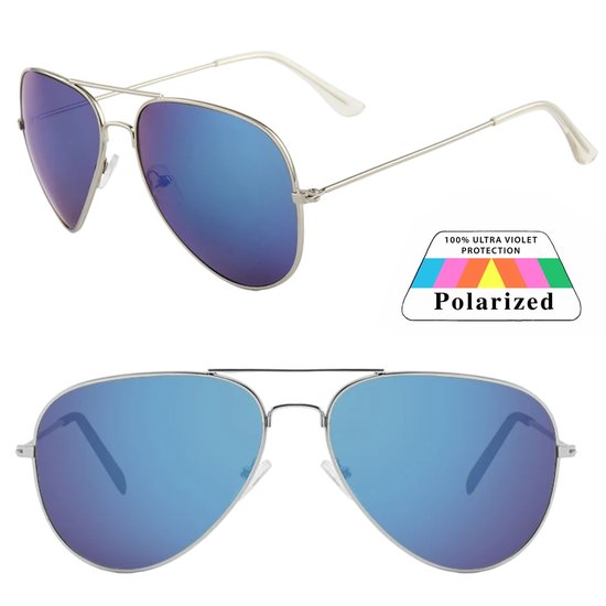 Fako Fashion® - Pilotenbril - Polariserend - Polarized - Piloot Zonnebril - Heren Zonnebril - Dames Zonnebril - Zilver - Blauw van Fako Fashion® — afbeelding 2