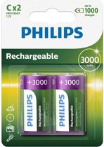 Philips MultiLife 1.2V C/HR14 3000mah NiMh oplaadbare batterij - 6 Stuks (3 Blisters a 2 Stuks)