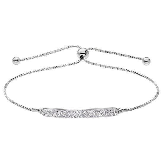 Lucardi Dames Zilveren armband plaat kristal - Armband - 925 Zilver - Zilver - 22 cm