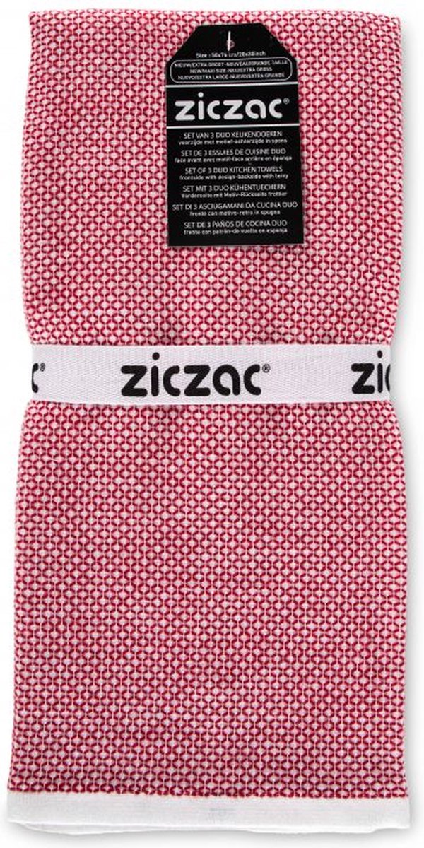 ZICZAC - Keukenhanddoeken LENO - SET/3 - Handig op te hangen, Sterke absorptie, Extra groot - 50x76 cm - Rood