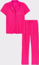 Lords & Lilies doorknoop pyjama dames - fuchsia/oranje gestreept - 241-50-XPC-S/977 - maat M