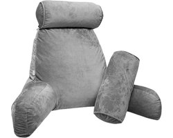Q-Living XXL Leeskussen met Extra Nekrol - Relax Kussen - Zitkussen - Onderrug Ondersteuning - Leeskussen Voor In Bed - Fluweel Grijs Q-Living XXL Leeskussen met Extra Nekrol - Relax Kussen - Zitkussen - Onderrug Ondersteuning - Leeskussen Voor In Bed - Fluweel Grijs