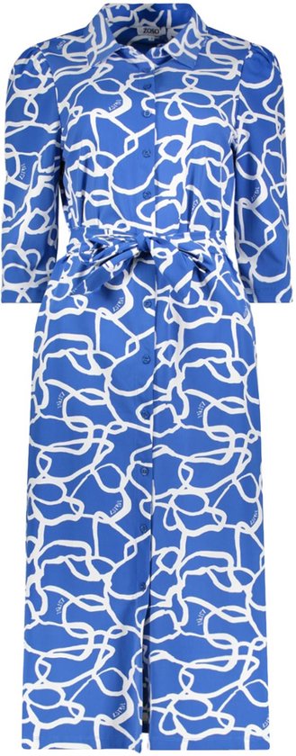 Zoso Jurk Philippa Print Travel Dress 242 1010 0016 Strong Blue White Dames Maat - L
