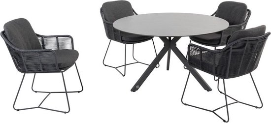 Belmond Locarno dining tuinset 130 cm rond 5 delig HPL antraciet 4 Seasons Outdoor