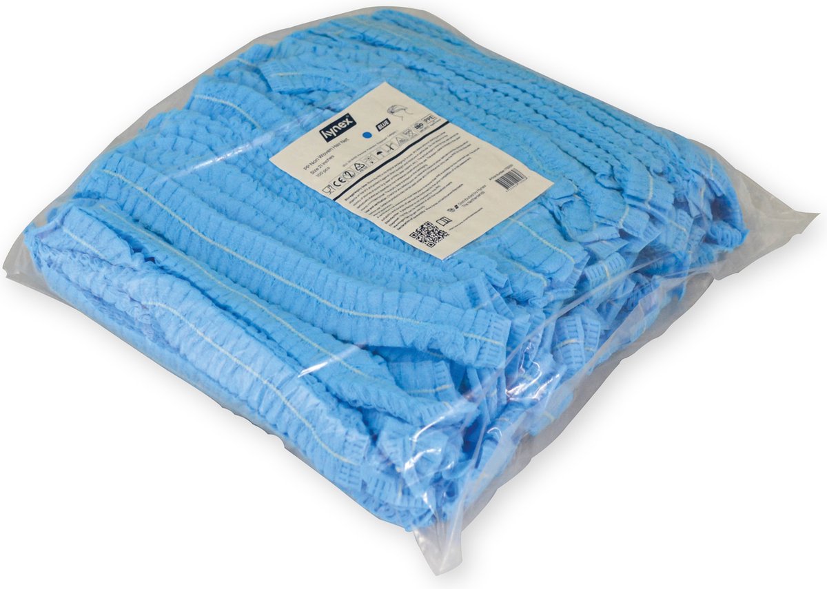 Hynex Haarnetjes blauw seal met 100 stuks - PP Non Woven wegwerp haarnetten