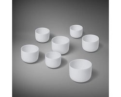 Kristallen Klankschalen Set - Wit - 7 Chakras + tassen