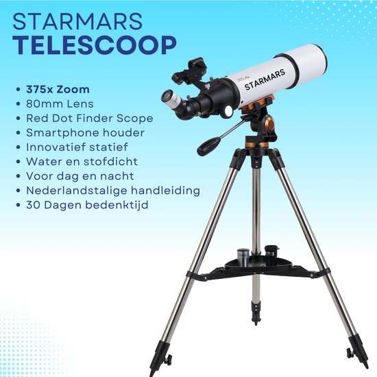 Starmars Telescoop - 375x Vergroting - Sterrenkijker Volwassenen / Gevorderden - Inclusief Statief en Draagtas - 50080 - Starmars