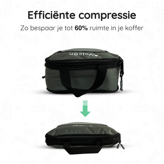 Volcan Compression Cubes d'emballage - Set organisateur de valise - Set de 4 - Avec fermeture éclair de compression - Pour sac à dos et valise - Vert botanique