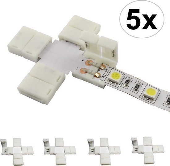 10mm X Connector voor 1 kleur SMD5050 5630 LED strips - 5 Stuks