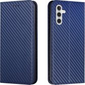 Luxe BookCover Hoes Etui geschikt voor Samsung Galaxy S24 - Blauw-Carbon