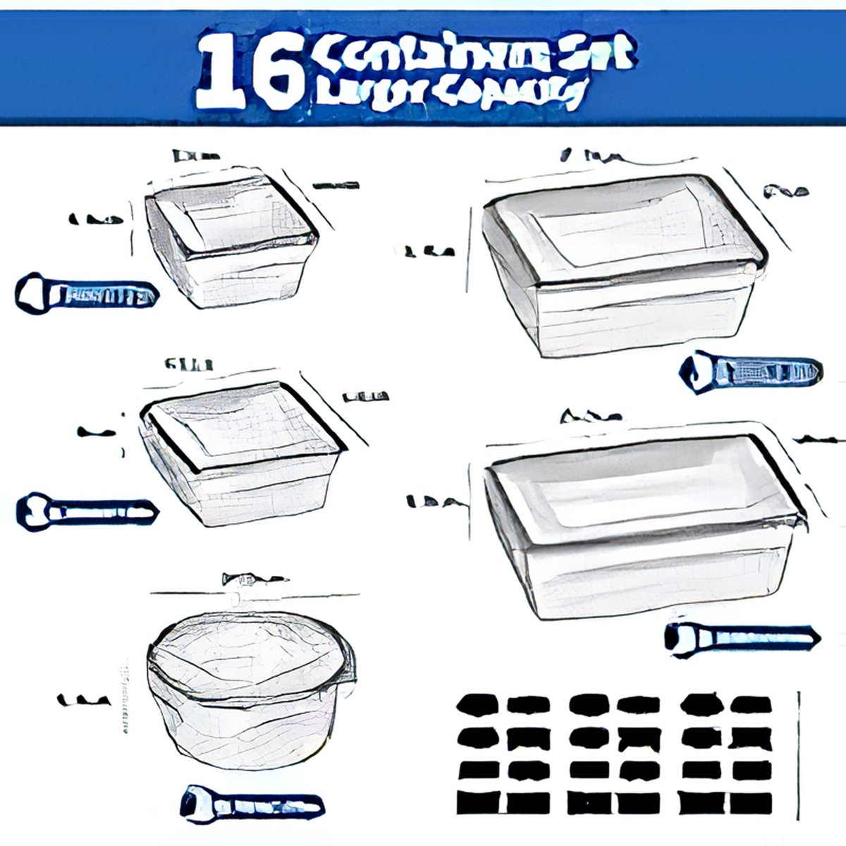 Ershouddozen met deksel 32-delig (16 containers + 16 deksels) luchtdichte kunststof voedselcontainer vriesdozen opbergdoos voor magnetron (1 l 840 ml 700 ml 550 ml 350 ml)