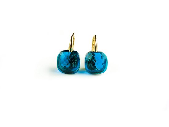 Zilveren oorringen oorbellen geelgoud verguld model pomellato met blauwe steen