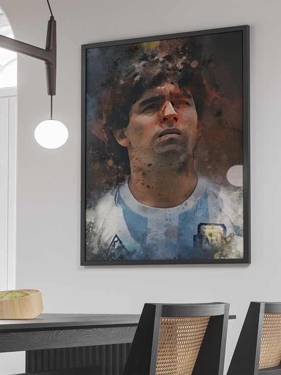 Wallofprints - Affiche Maradona sur papier A0 semi-brillant - 84x118,8 cm - Affiche de Voetbal - Affiche unique de Diego Maradona en uniforme argentin couleur de fond gris foncé